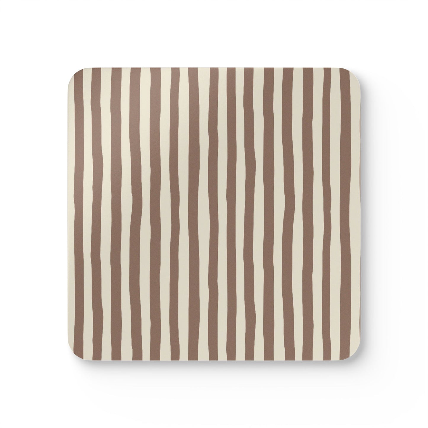 Striped Mocha Square Coasters, Set of 4, Cork Backed Coasters, Farmhouse Home Decor, Fall Autumn Table Decor, Fall Coaster Gift Set, 3.75" x 3.75"