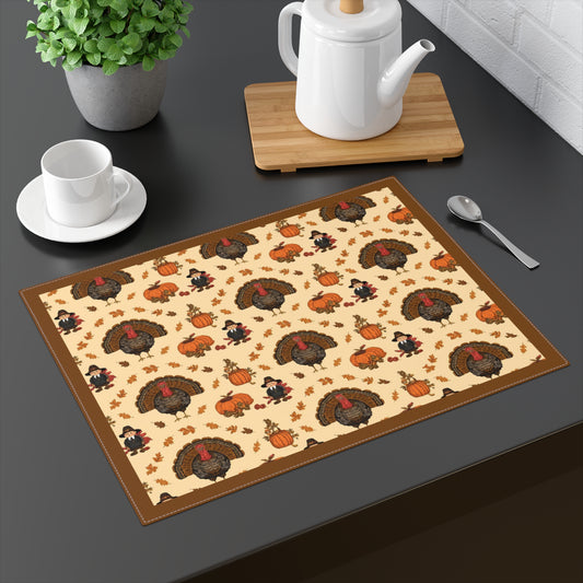 Thanksgiving Turkeys Placemat - 18" × 14" Cotton Twill Fall Autumn Placemat, Thanksgiving Table Decor, Thanksgiving Placemat, Fall Home Decor - Priced per placemat