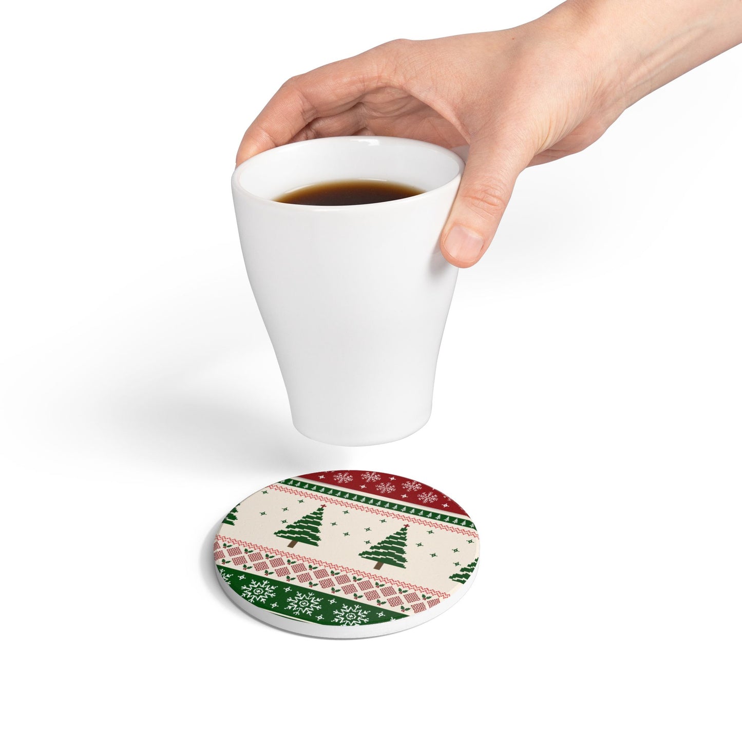 Christmas Trees - Ceramic Tile Coaster, Cork Backed - Round or Square Size Choices, Perfect for Christmas / Winter Home Decor & Holiday Gifts - Priced per coaster