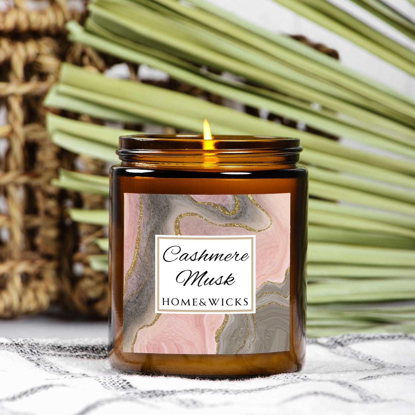 Cashmere Musk Coconut Apricot Wax Candle, Amber Jar with Gold Lid, Cotton Wick -  Luxe Scented Candle, Calming Aroma, Musk Floral Candle