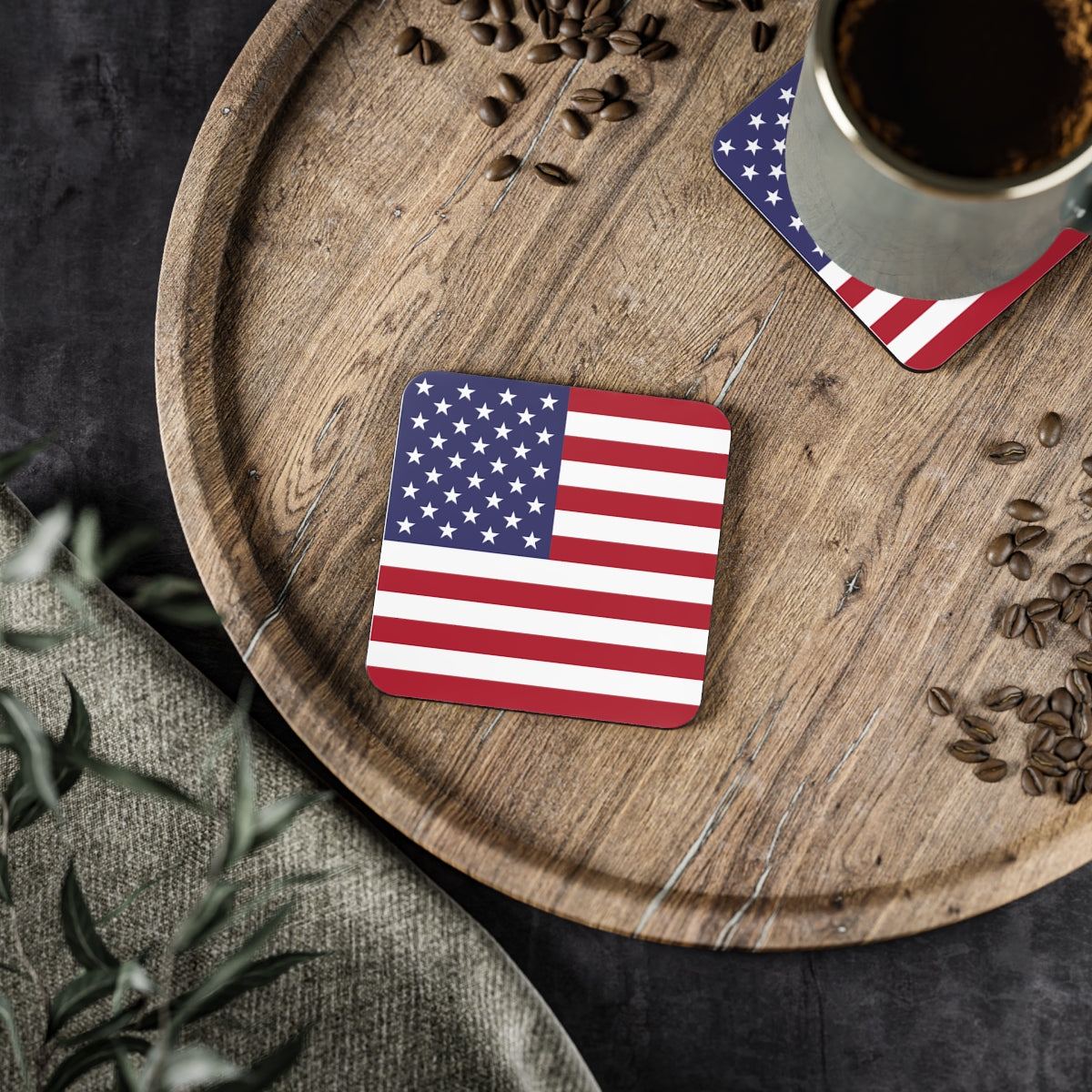 American Flag Coaster, Cork Backing 3.75" x 3.75" - Patriotic USA Flag Table Decor, Memorial Day, 4th of July Independence Day, BBQ