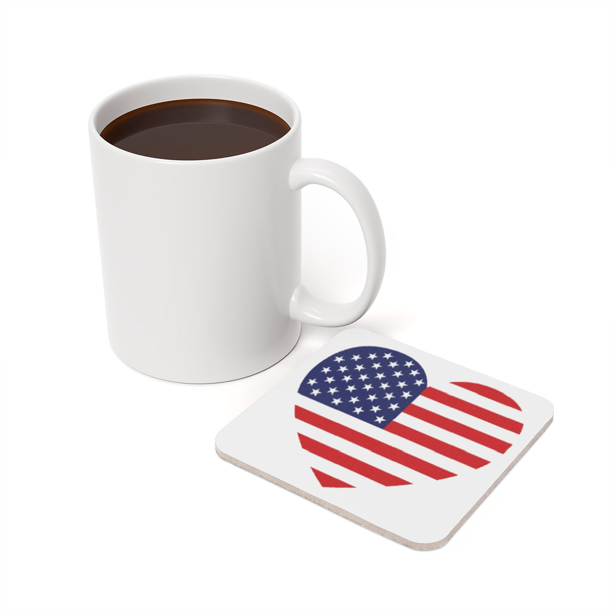 American Flag Heart Square Hardboard Coaster, Cork Backing 3.75"x3.75", USA Flag Coaster Memorial Day, 4th of July Decor, Priced per coaster