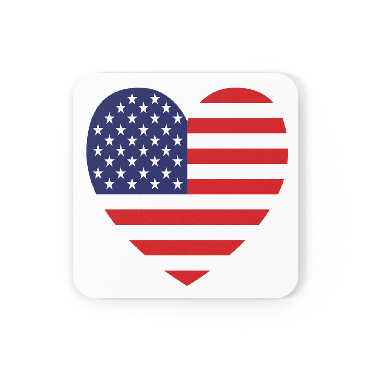 American Flag Heart Square Hardboard Coaster, Cork Backing 3.75"x3.75", USA Flag Coaster Memorial Day, 4th of July Decor, Priced per coaster