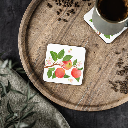 Apple Harvest - Square Hardboard Coaster, Cork Backed  - 3.75" x 3.75" - Priced per coaster