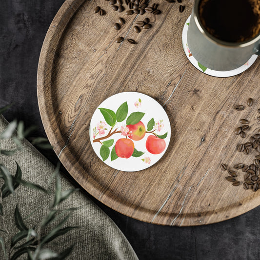 Apple Harvest - Round Hardboard Coaster, Cork Backed  - 3.75" x 3.75" - Priced per coaster