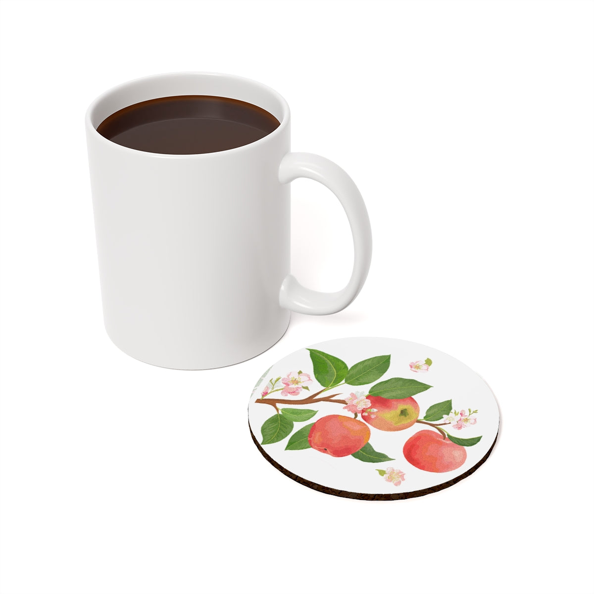 Apple Harvest - Round Hardboard Coaster, Cork Backed  - 3.75" x 3.75" - Priced per coaster