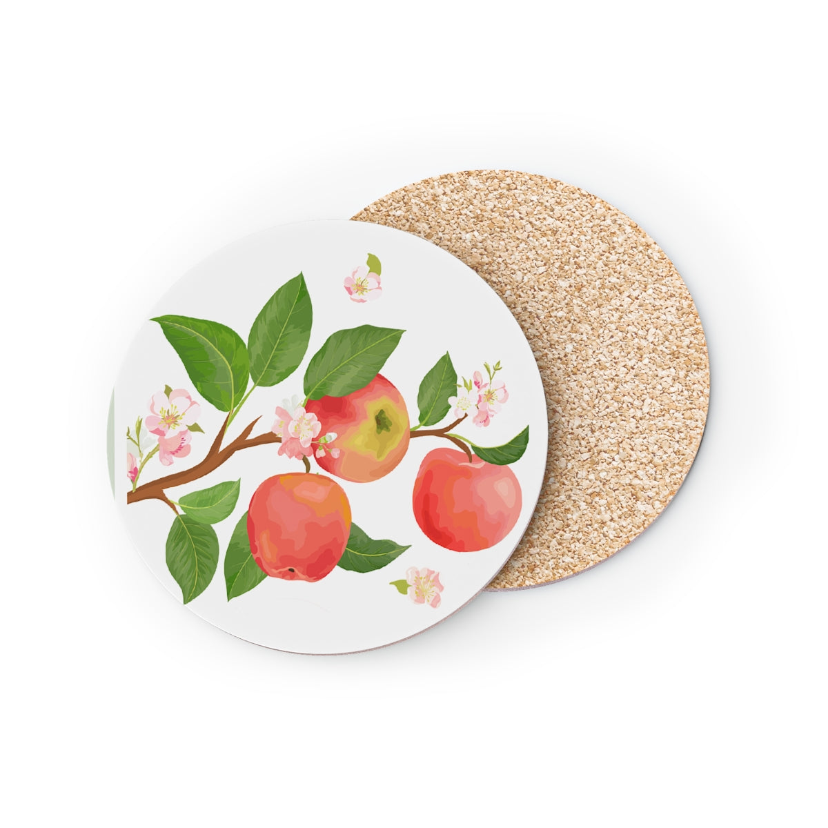 Apple Harvest - Round Hardboard Coaster, Cork Backed  - 3.75" x 3.75" - Priced per coaster