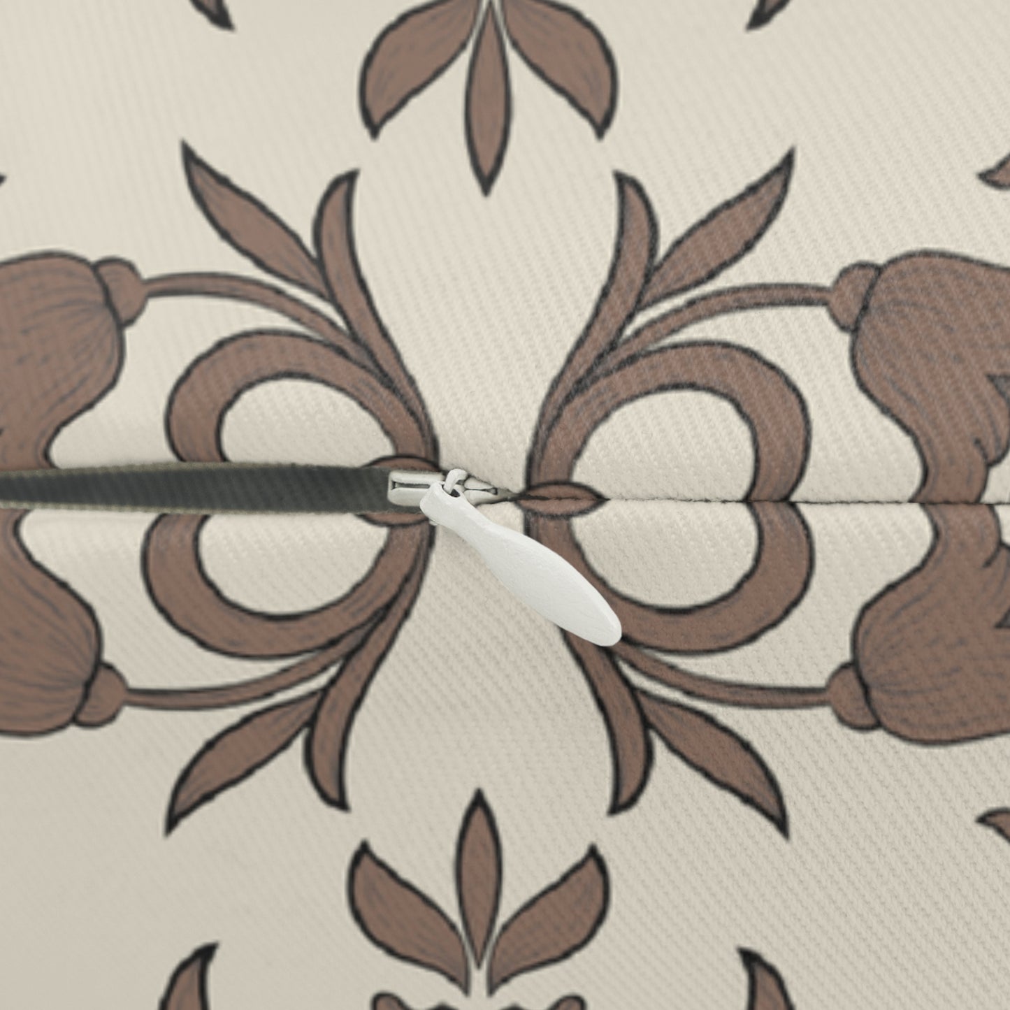Zipper on Baroque Mocha decorative lumber pillow brown and beige background