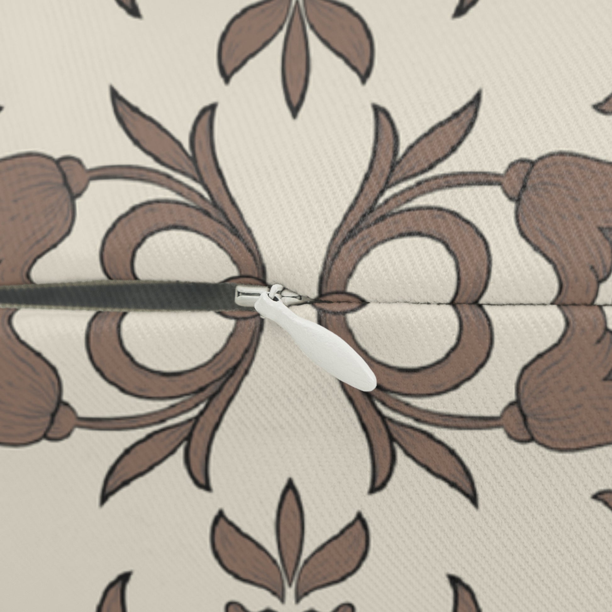 Zipper on Baroque Mocha decorative lumber pillow brown and beige background