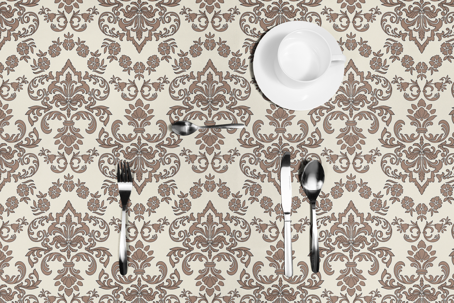 Baroque Mocha Tablecloth, 100% Cotton Twill Tablecloth, 58" × 58" and 58" × 102" Sizes, Vintage Damask Style Tablecloth, Thanksgiving Tablecloth, Fall / Brown Tablecloth, Wedding Table Linen
