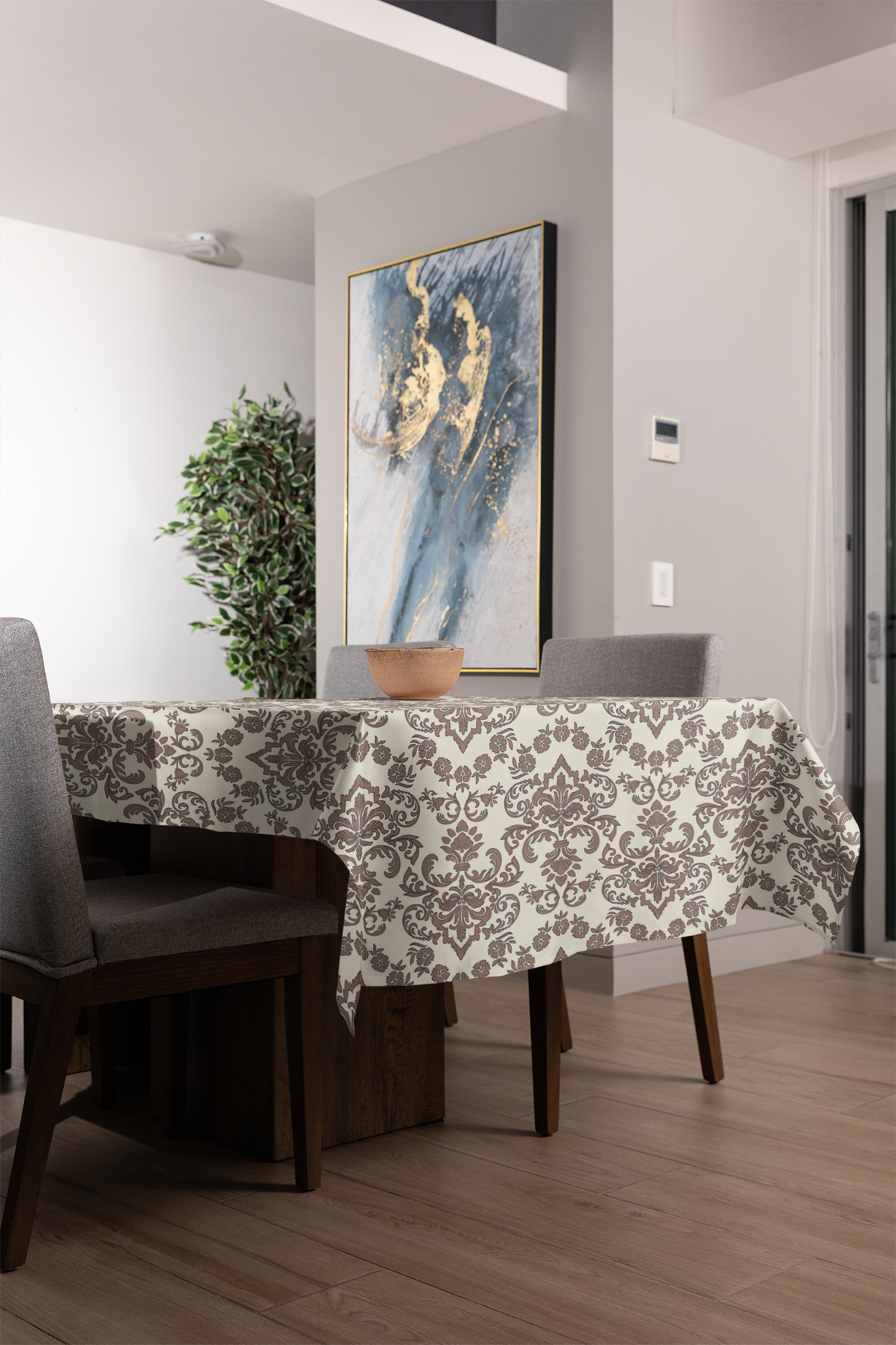 Baroque Mocha Tablecloth, 100% Cotton Twill Tablecloth, 58" × 58" and 58" × 102" Sizes, Vintage Damask Style Tablecloth, Thanksgiving Tablecloth, Fall / Brown Tablecloth, Wedding Table Linen