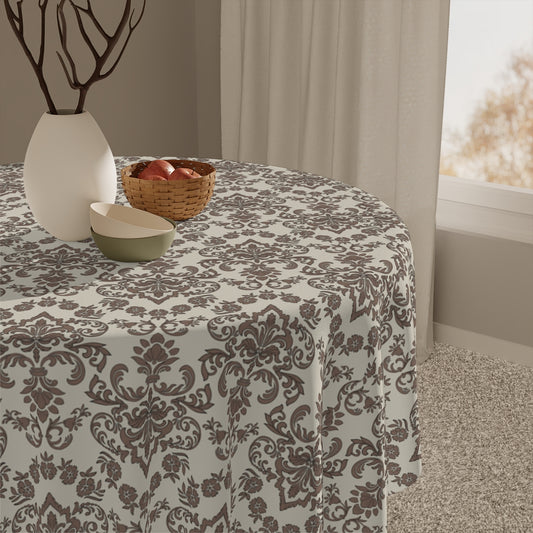 Baroque Mocha Tablecloth, 100% Cotton Twill Tablecloth, 58" × 58" and 58" × 102" Sizes, Vintage Damask Style Tablecloth, Thanksgiving Tablecloth, Fall / Brown Tablecloth, Wedding Table Linen