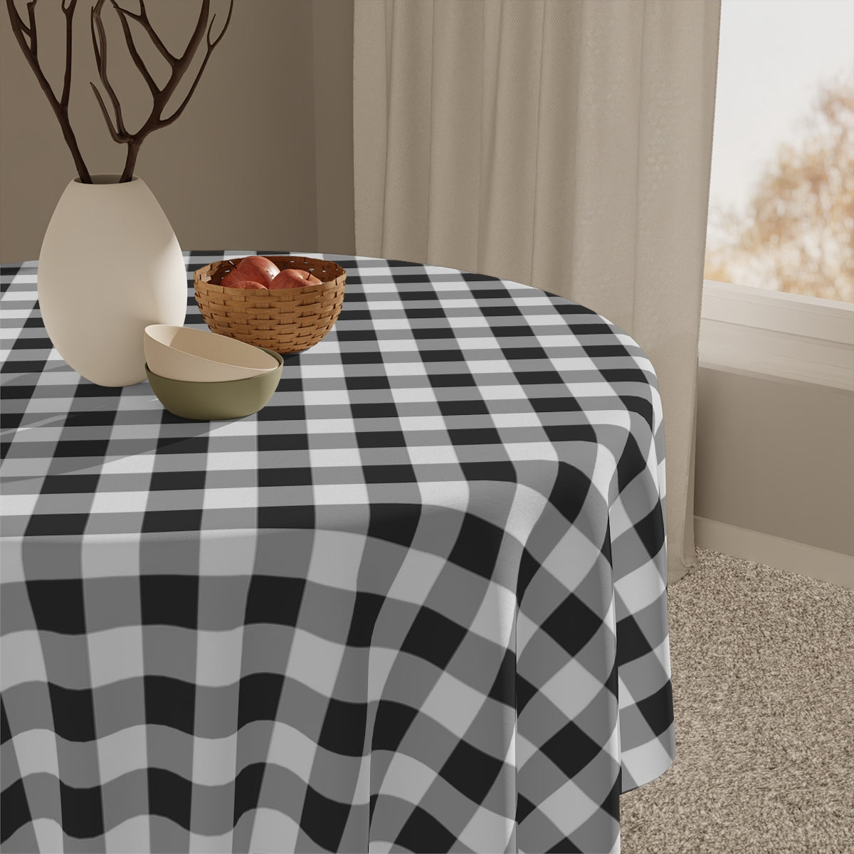 Black Gingham - 100% Cotton Twill Tablecloth, 58" × 58" and 58" × 102" Sizes, Black Checked Gingham Tablecloth, Black & White Tablecloth, Black Checked Tablecloth, Halloween Table Linen, Birthday Tablecloth, Farmhouse Decor, Picnic Table Tablecloth