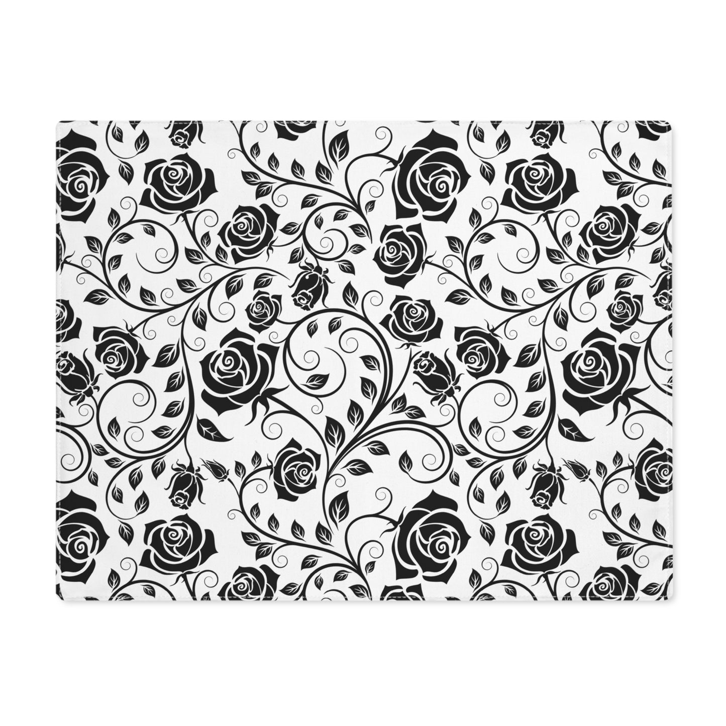 Black rose pattern placemat on a white background