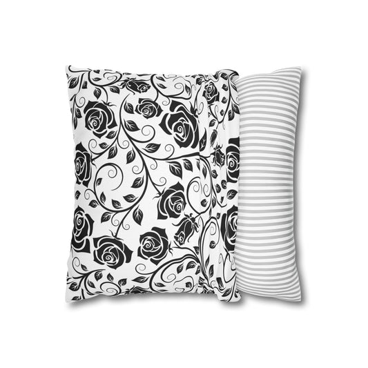 Black and white roses throw pillow cover pillowcase on a white background