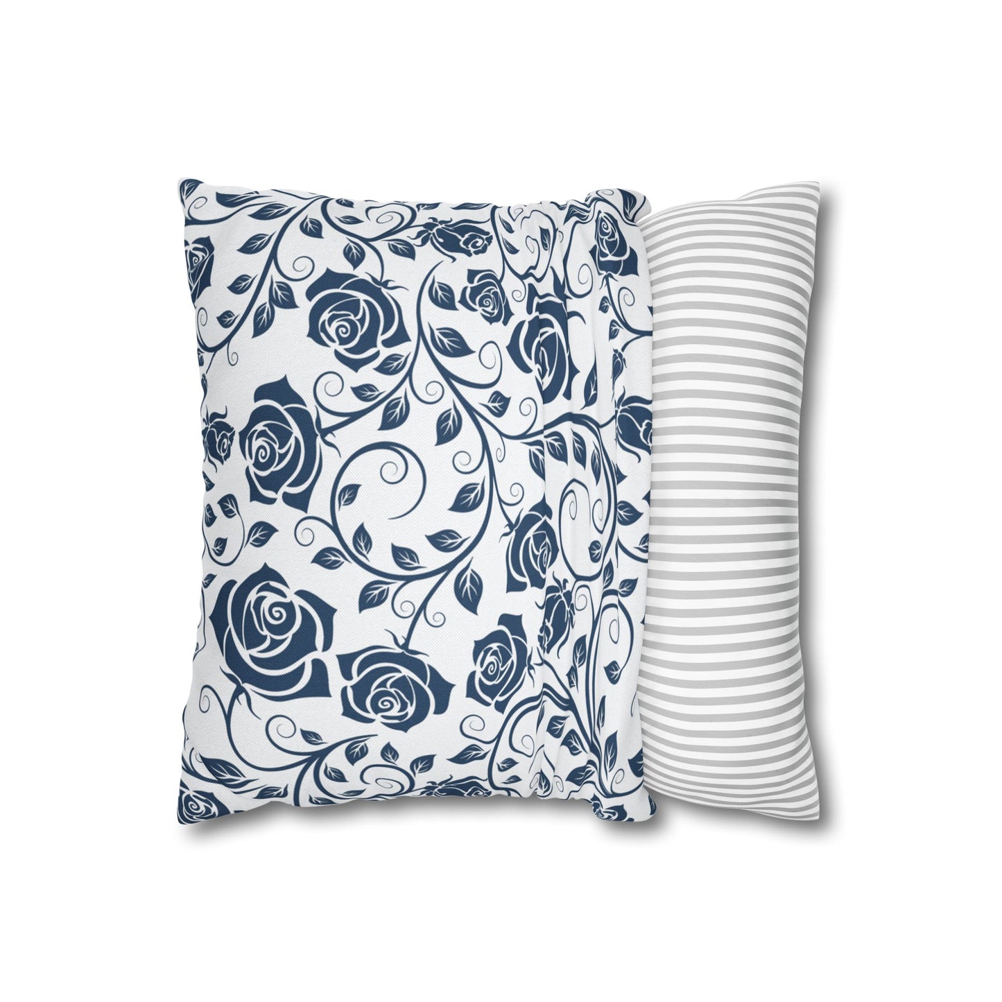 Blue roses pattern pillowcase, on a white background.