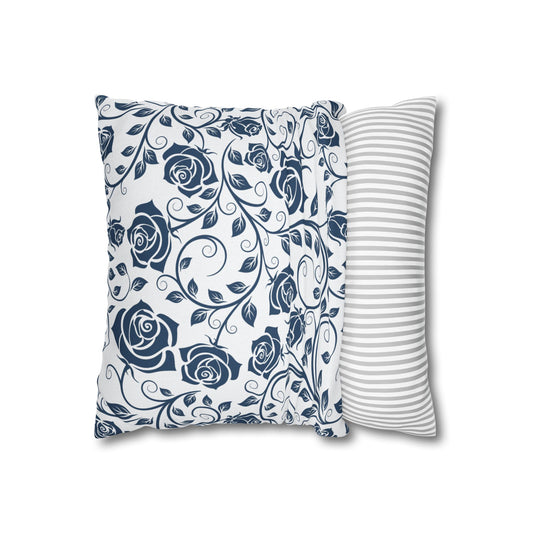 Blue roses pattern pillowcase, on a white background.