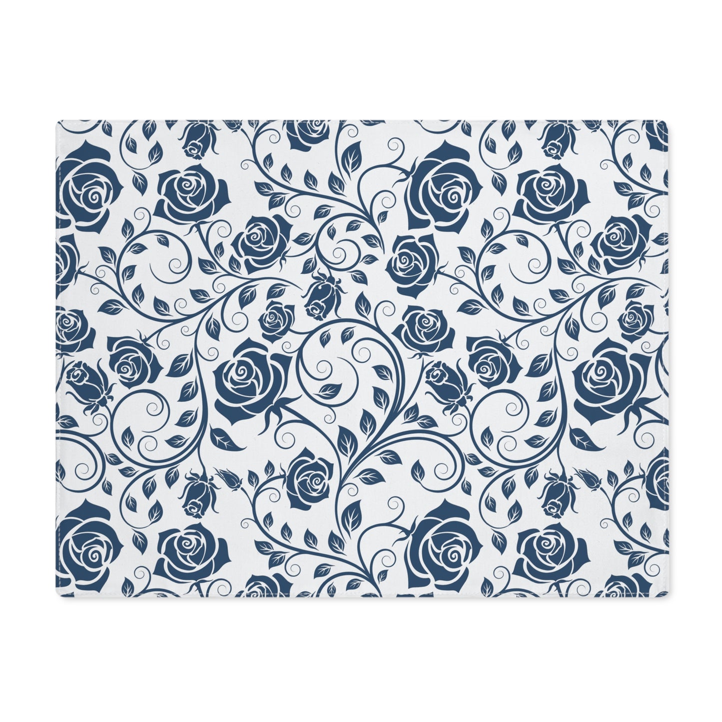 Floral pattern placemat with blue roses on a white background
