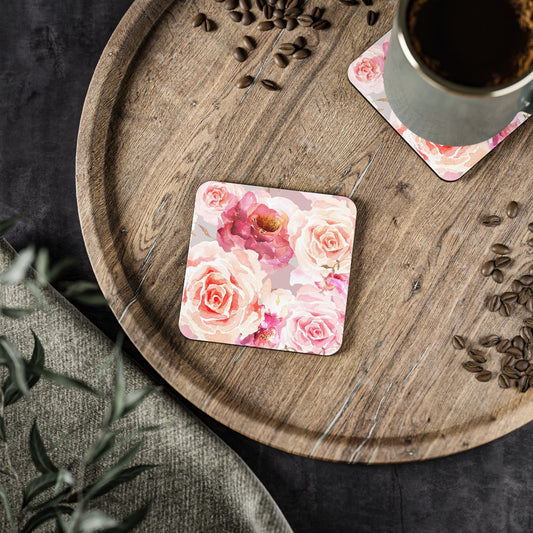 Bohemian Rose - Square Hardboard Coaster, Cork Backed  - 3.75" x 3.75" - Priced per coaster