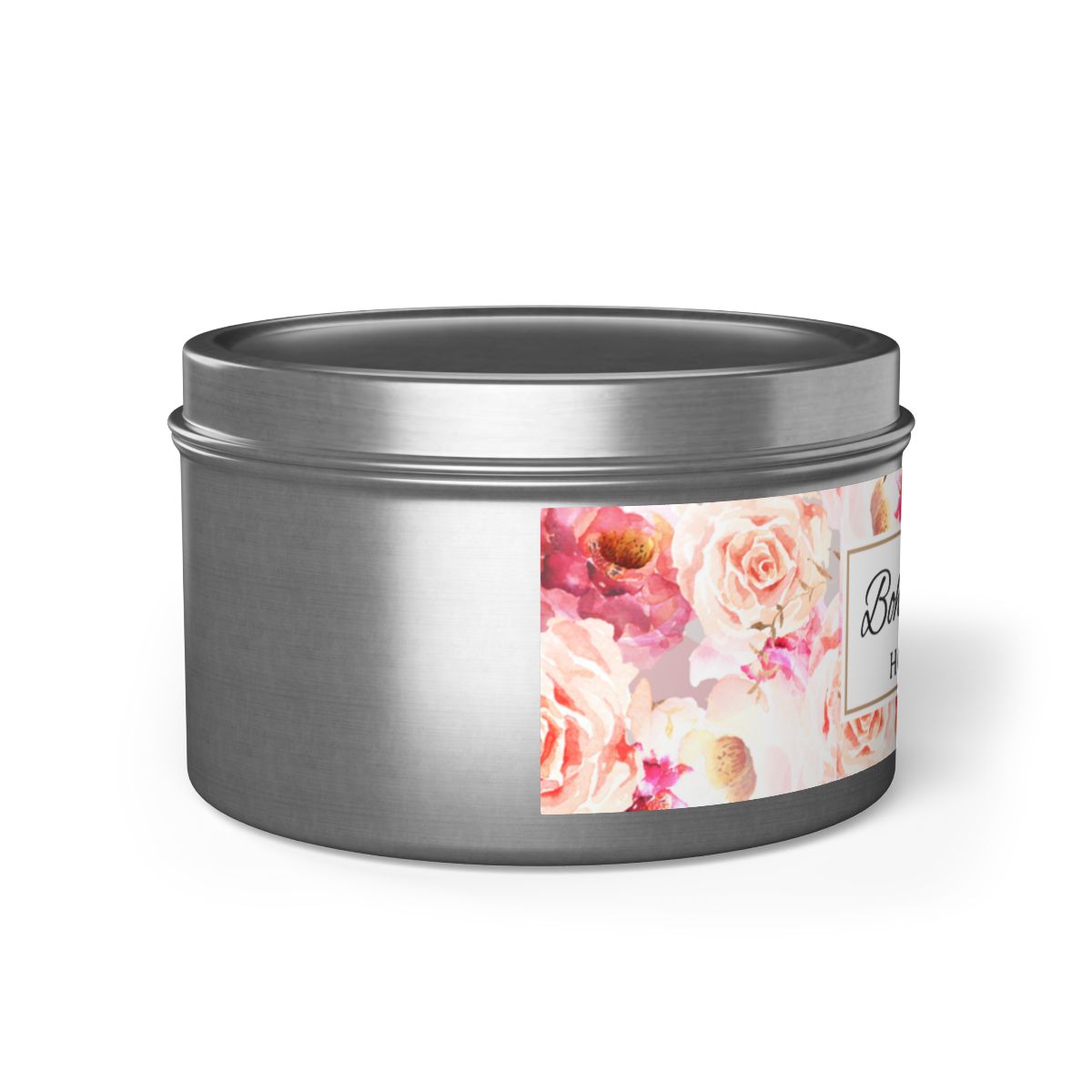 Bohemian Rose Coconut Soy Wax Candle, 8 oz. Silver Tin Jar with Lid - Rose Scented Candle, Floral Candle, Valentines Day Gift