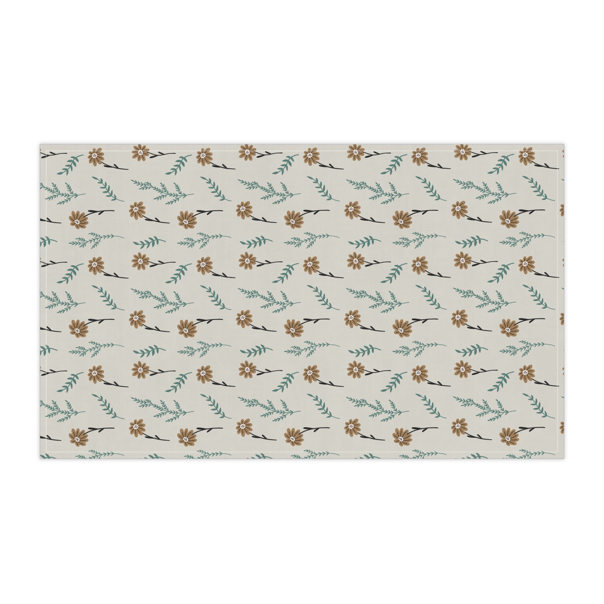 Brown floral patterned tea towel on a white background