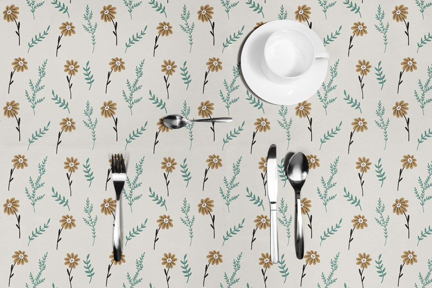 Brown Chamomile Tablecloth, 100% Cotton Twill Tablecloth, 58" × 58" and 58" × 102" Sizes, Vintage Style Tablecloth, Thanksgiving Tablecloth, Fall / Brown Tablecloth, Wedding Table Linen, Birthday Party Tablecloth