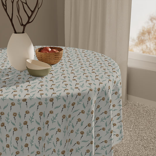 Brown Chamomile Tablecloth, 100% Cotton Twill Tablecloth, 58" × 58" and 58" × 102" Sizes, Vintage Style Tablecloth, Thanksgiving Tablecloth, Fall / Brown Tablecloth, Wedding Table Linen, Birthday Party Tablecloth