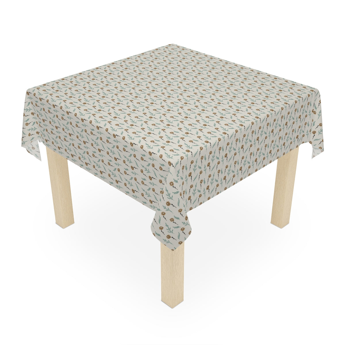 Brown Chamomile Tablecloth, 100% Cotton Twill Tablecloth, 58" × 58" and 58" × 102" Sizes, Vintage Style Tablecloth, Thanksgiving Tablecloth, Fall / Brown Tablecloth, Wedding Table Linen, Birthday Party Tablecloth