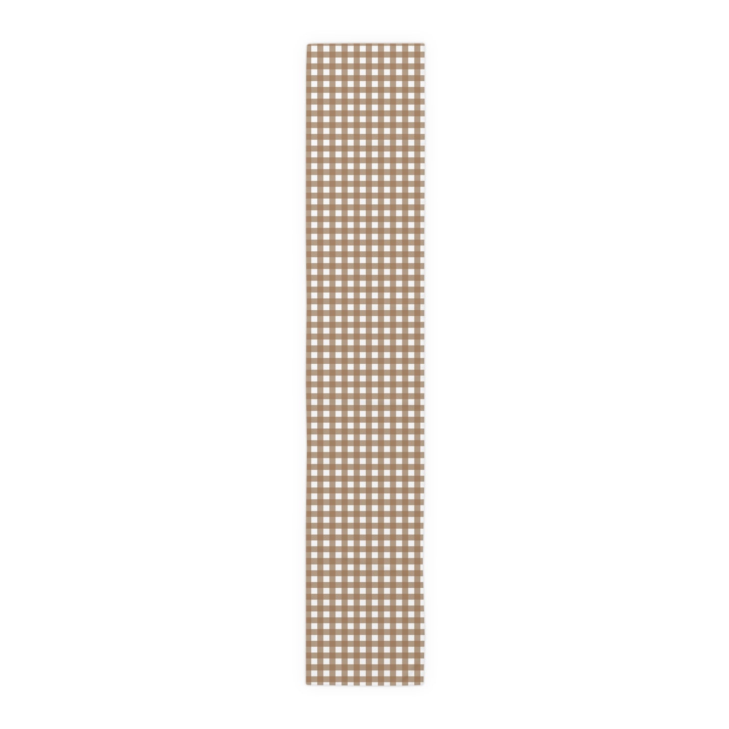 Our 16" x 90" polyester Brown Gingham checkered table runner on a white background