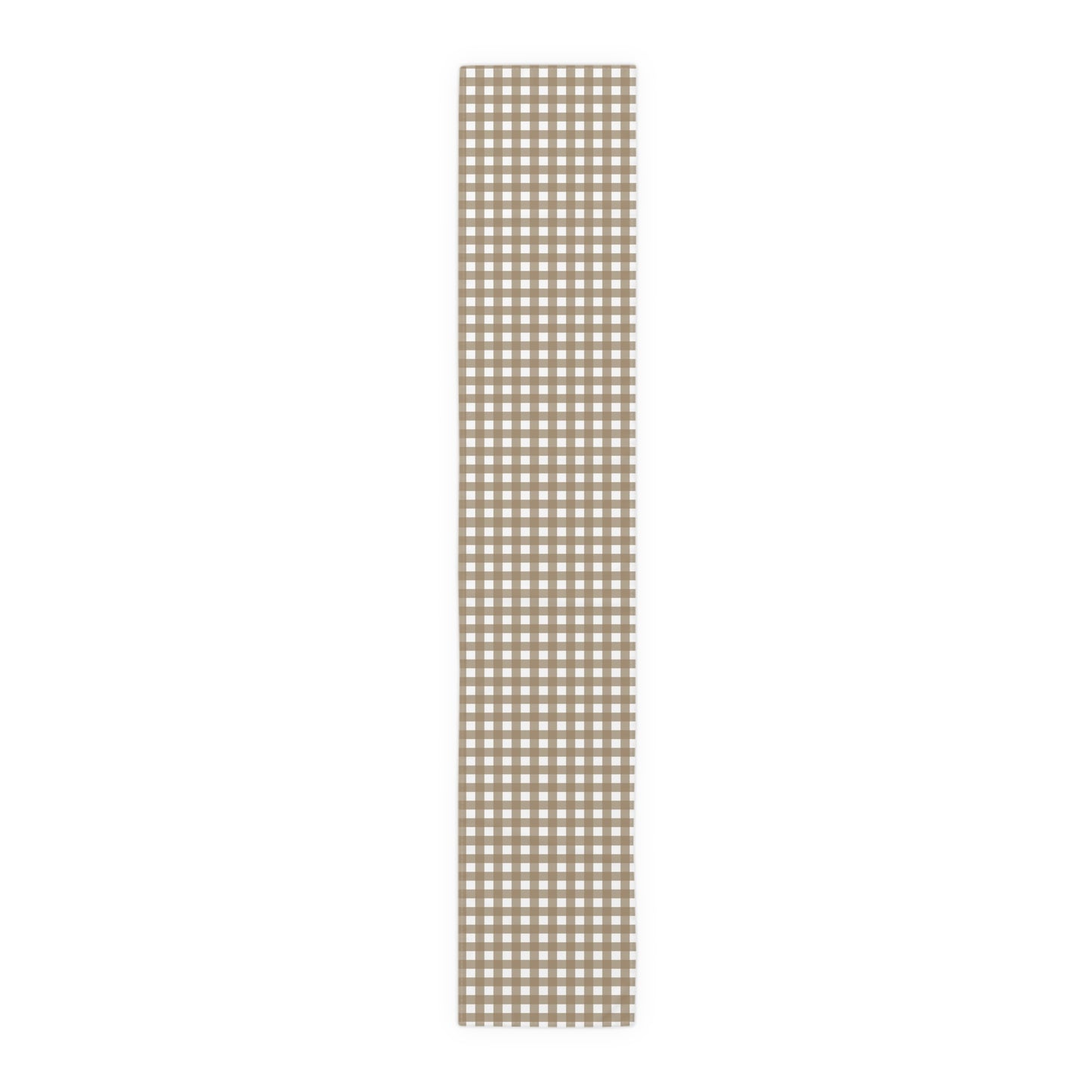 Our 16" x 90" cotton twill Brown Gingham checkered table runner on a white background