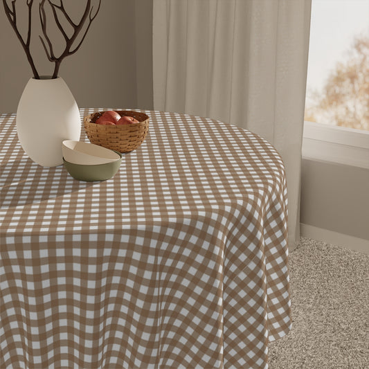 Brown Gingham - 100% Cotton Twill Tablecloth, 58" × 58" and 58" × 102" Sizes, Brown Checked Gingham Tablecloth, Thanksgiving Tablecloth, Fall / Brown Tablecloth, Wedding Table Linen, Birthday Tablecloth, Farmhouse Decor, Picnic Table Tablecloth