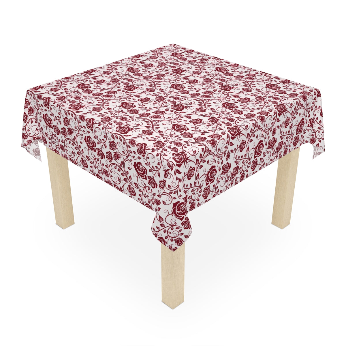 Burgundy Roses Tablecloth - 58" × 58" and 58" × 102" Sizes, Winter / Christmas Tablecloth - Party Tablecloth, Dinner Tablecloth, Holiday Dining Tablecloth, Valentine's Day Tablecloth