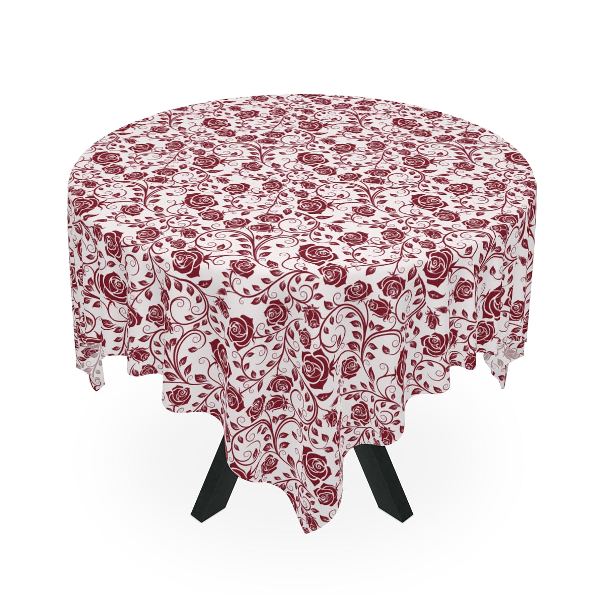Burgundy Roses Tablecloth - 58" × 58" and 58" × 102" Sizes, Winter / Christmas Tablecloth - Party Tablecloth, Dinner Tablecloth, Holiday Dining Tablecloth, Valentine's Day Tablecloth