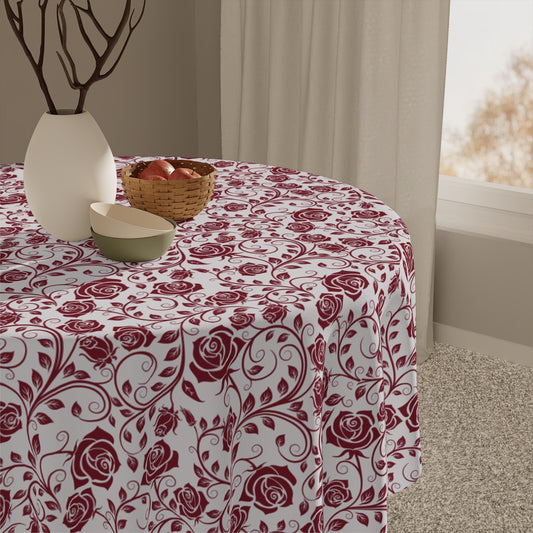 Burgundy Roses Tablecloth - 58" × 58" and 58" × 102" Sizes, Winter / Christmas Tablecloth - Party Tablecloth, Dinner Tablecloth, Holiday Dining Tablecloth, Valentine's Day Tablecloth