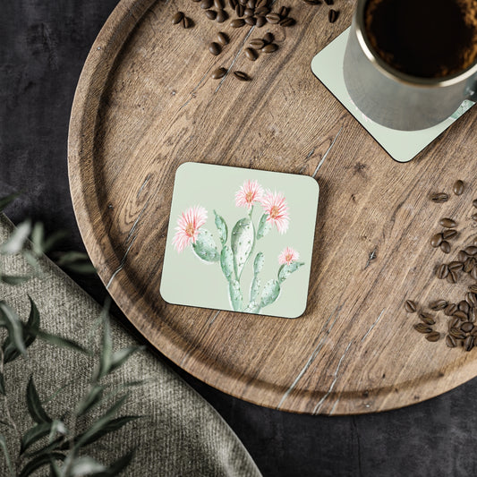 Cactus Flower - Square Hardboard Coaster, Cork Backed - 3.75" x 3.75" - Priced per coaster