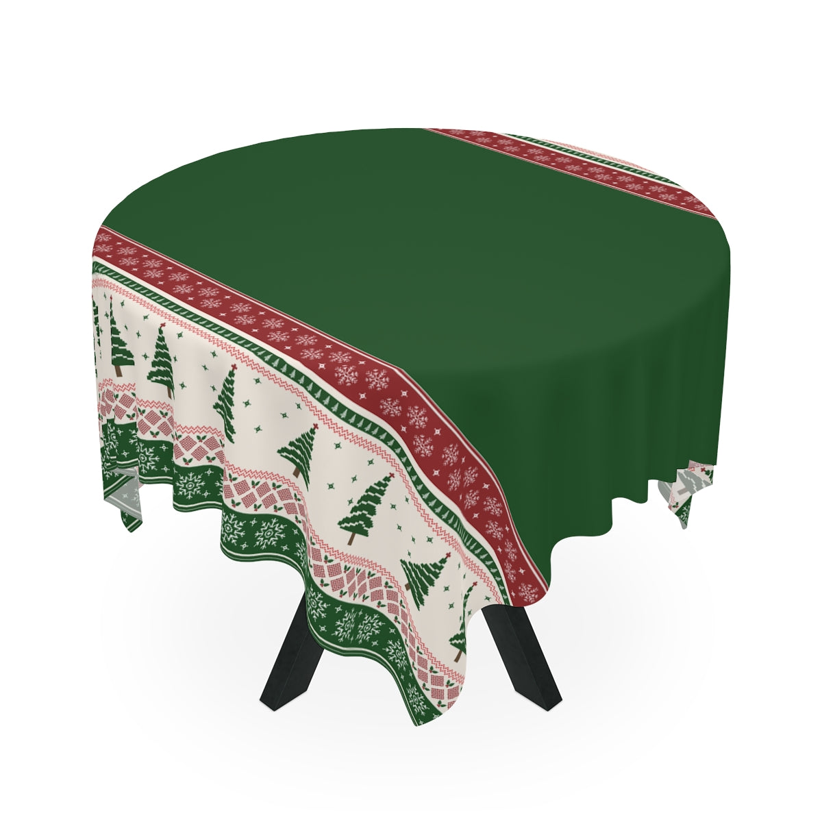 Christmas Trees Green Tablecloth - 58" × 58" and 58" × 102" Sizes, Winter / Christmas Tablecloth -Christmas Tree Pattern Table Linen, Christmas Tablecloth, Holiday Dining Tablecloth, Green & Red Tablecloth