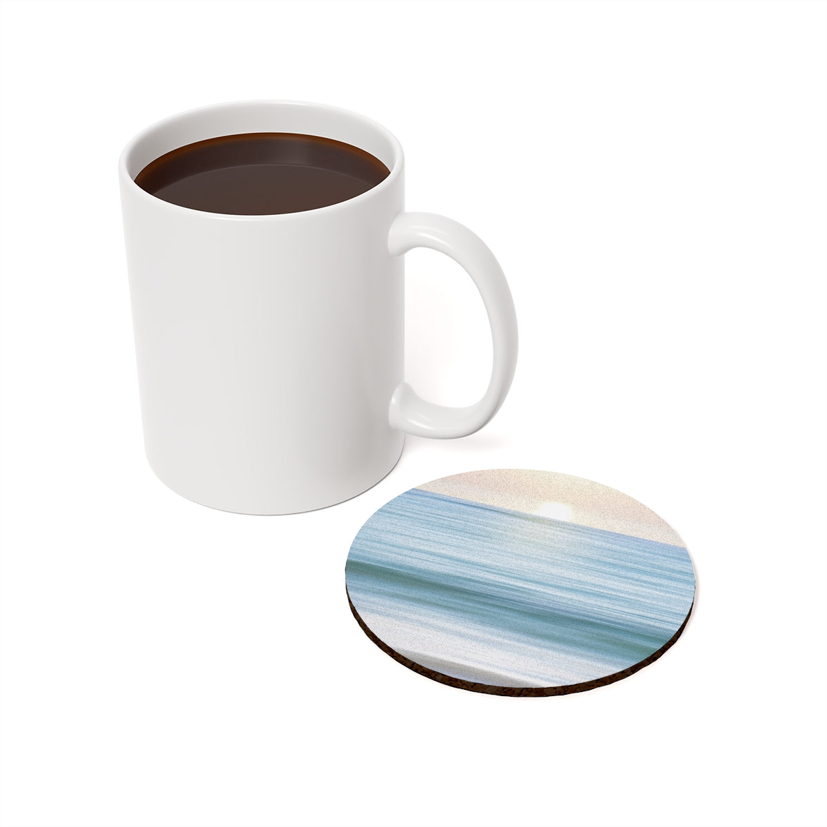 Coastal Cottage Sunset - Round Hardboard Coaster, Cork Backed  -3.75"x 3.75" - Perfect for Coastal Home Decor & Gifts - Priced per coaster