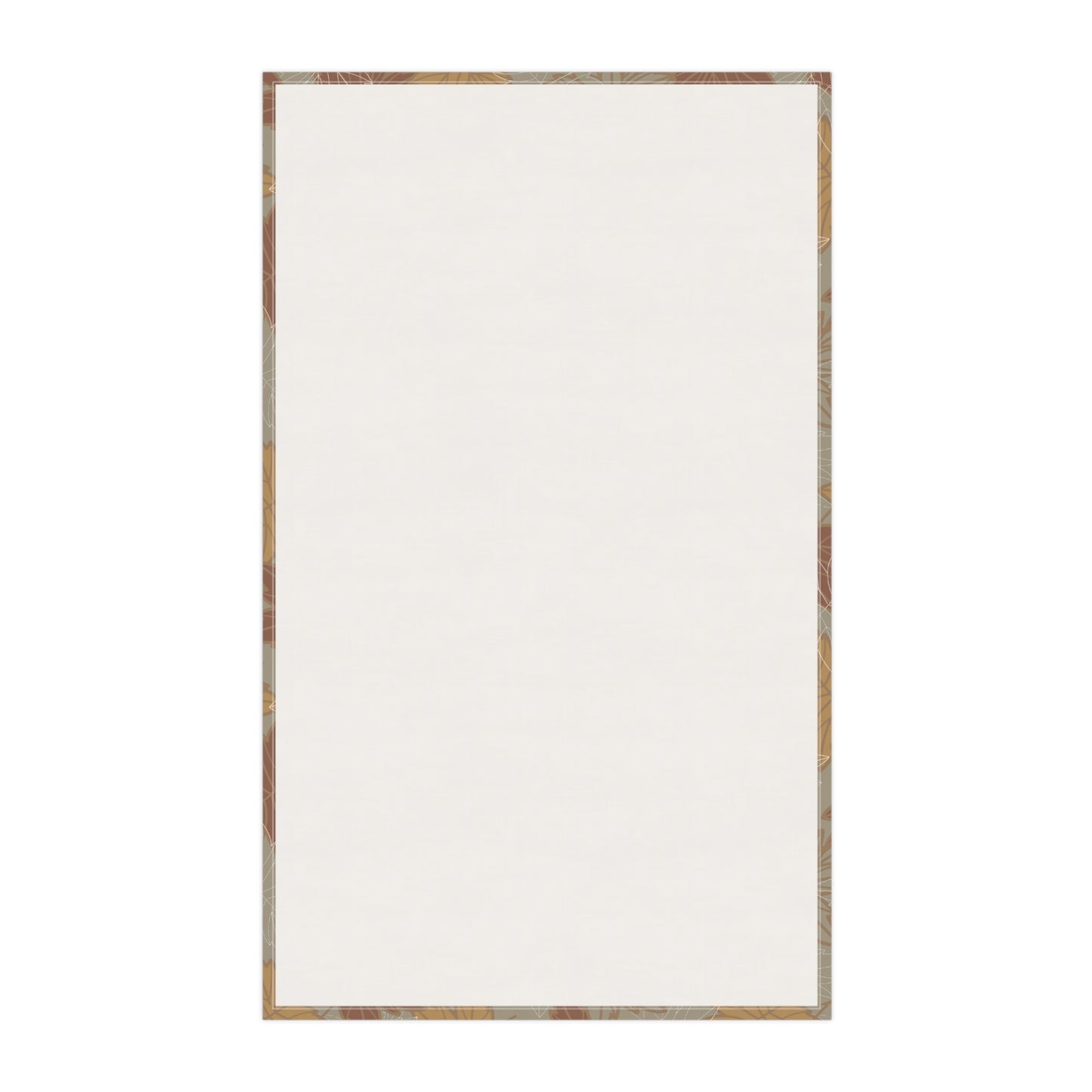 Back view of kitchen tea towel with fall autumn leaf pattern on a white background