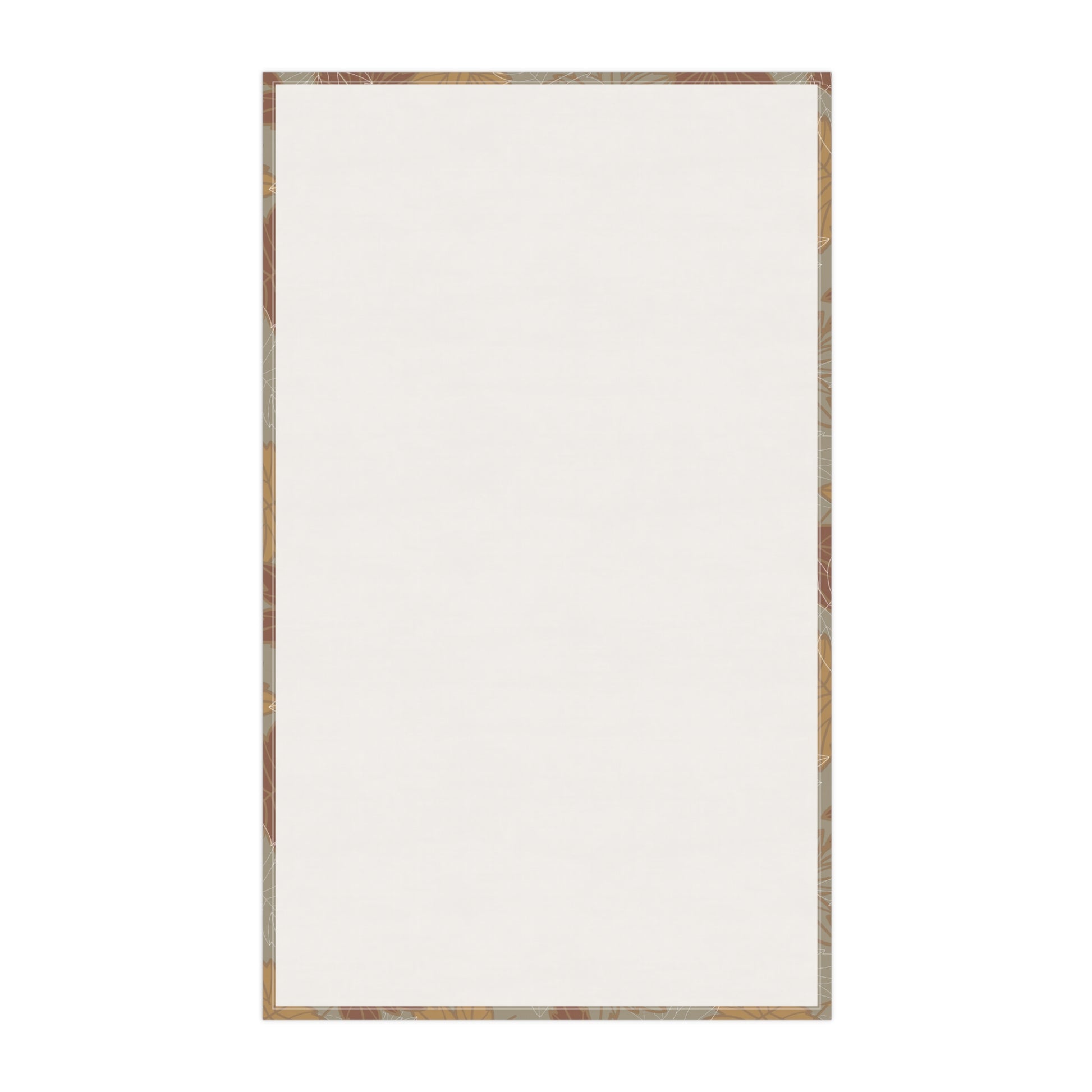 Back view of kitchen tea towel with fall autumn leaf pattern on a white background