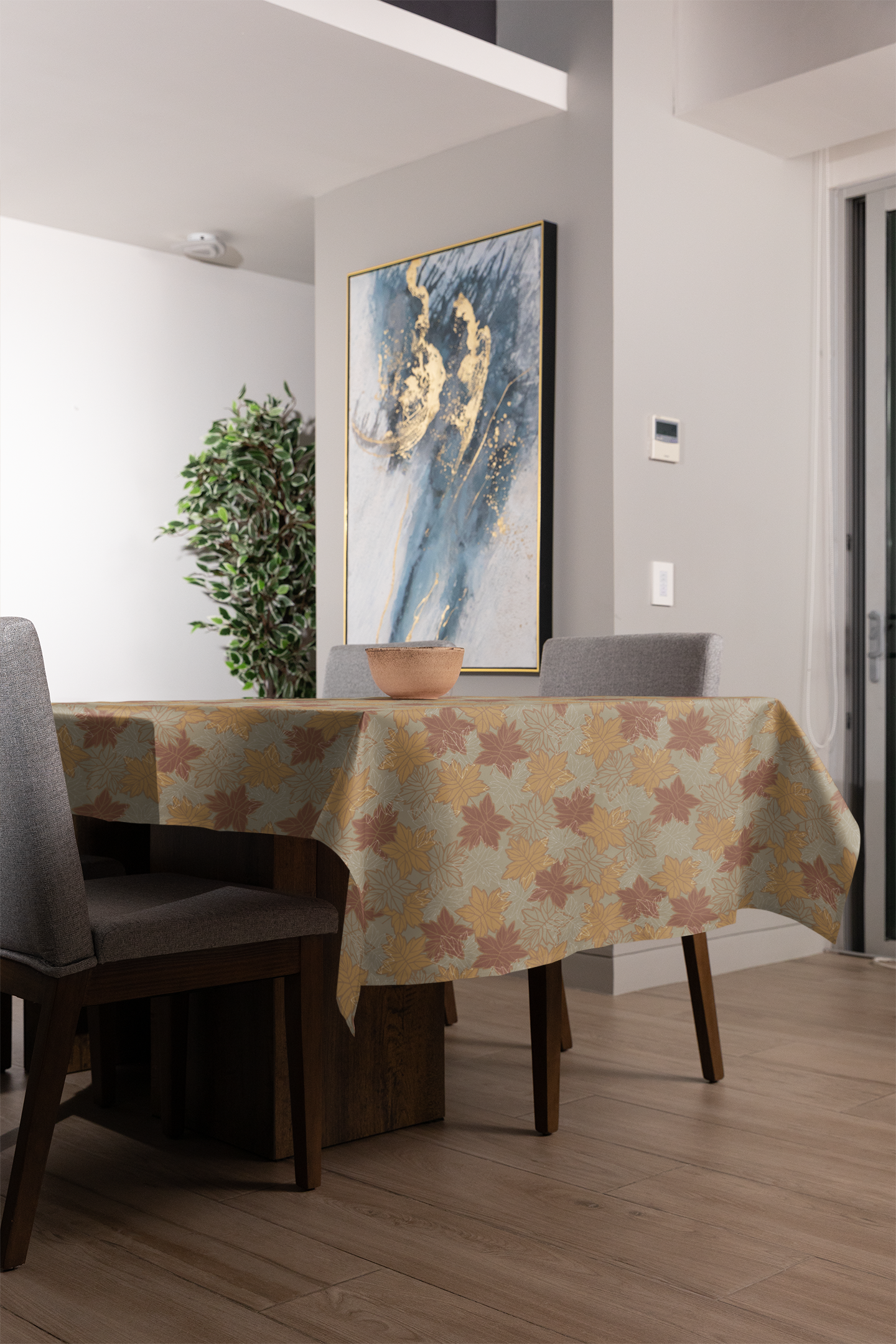 Earthy Leaves Tablecloth - 100% Cotton Twill Tablecloth, 58" × 58" and 58" × 102" Sizes, Fall Autumn Leaves Style Tablecloth, Thanksgiving Tablecloth, Fall / Brown Tablecloth, Party Tablecloth