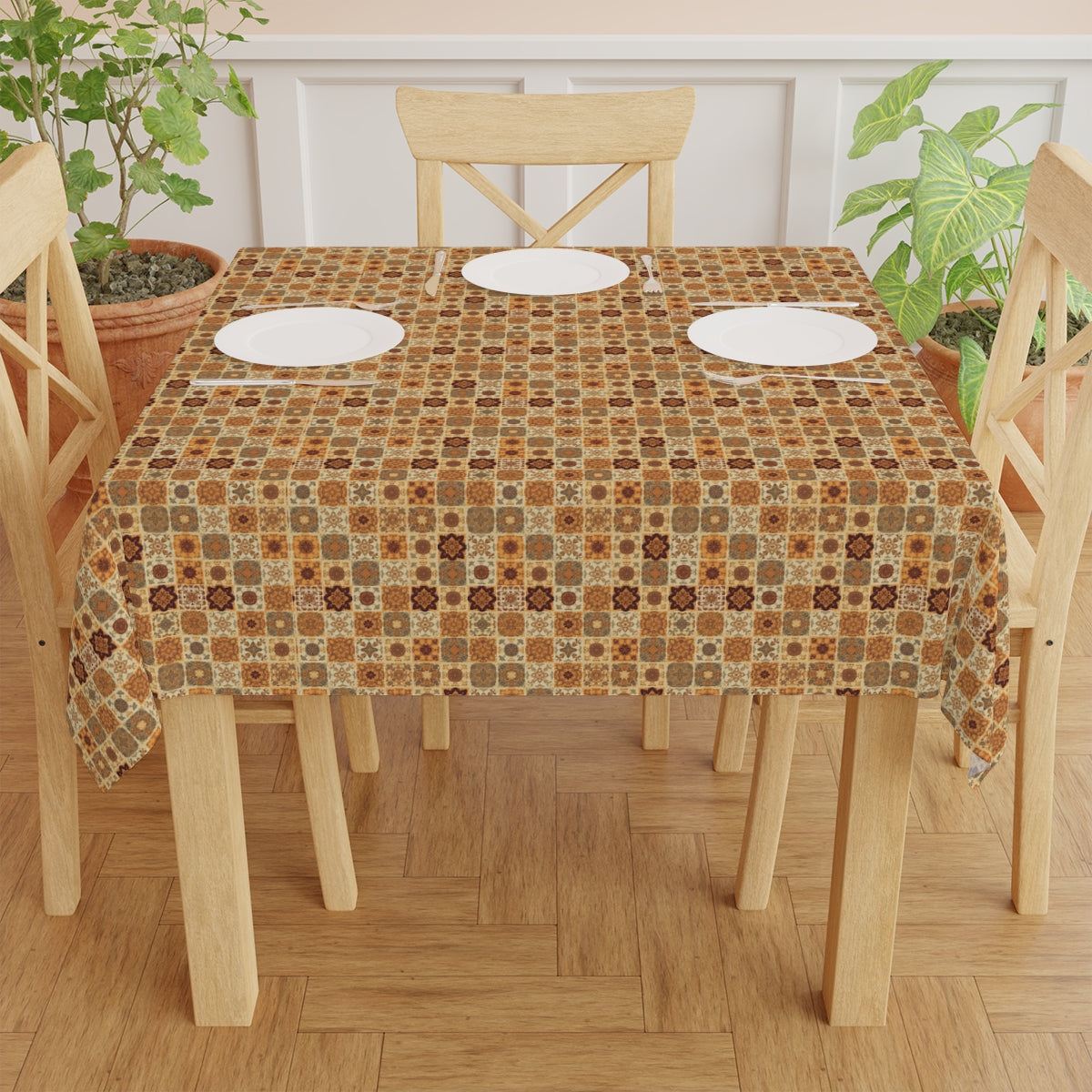 Fall Flowers Mosaic Tablecloth, 100% Cotton Twill Tablecloth, 58" × 58" and 58" × 102" Sizes, Fall Autumn Flowers Style Tablecloth, Thanksgiving Tablecloth, Fall Tablecloth, Party Tablecloth