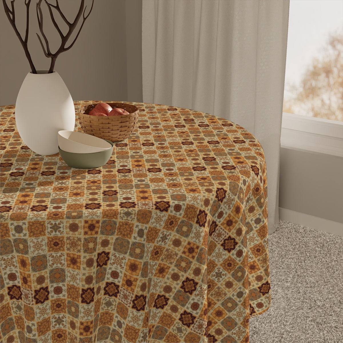 Fall Flowers Mosaic Tablecloth, 100% Cotton Twill Tablecloth, 58" × 58" and 58" × 102" Sizes, Fall Autumn Flowers Style Tablecloth, Thanksgiving Tablecloth, Fall Tablecloth, Party Tablecloth