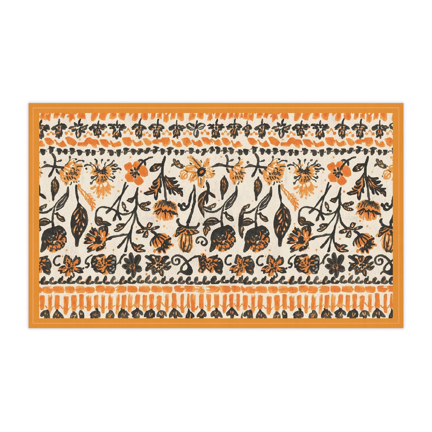 Decorative orange and black fall pattern with floral pattern on a white background