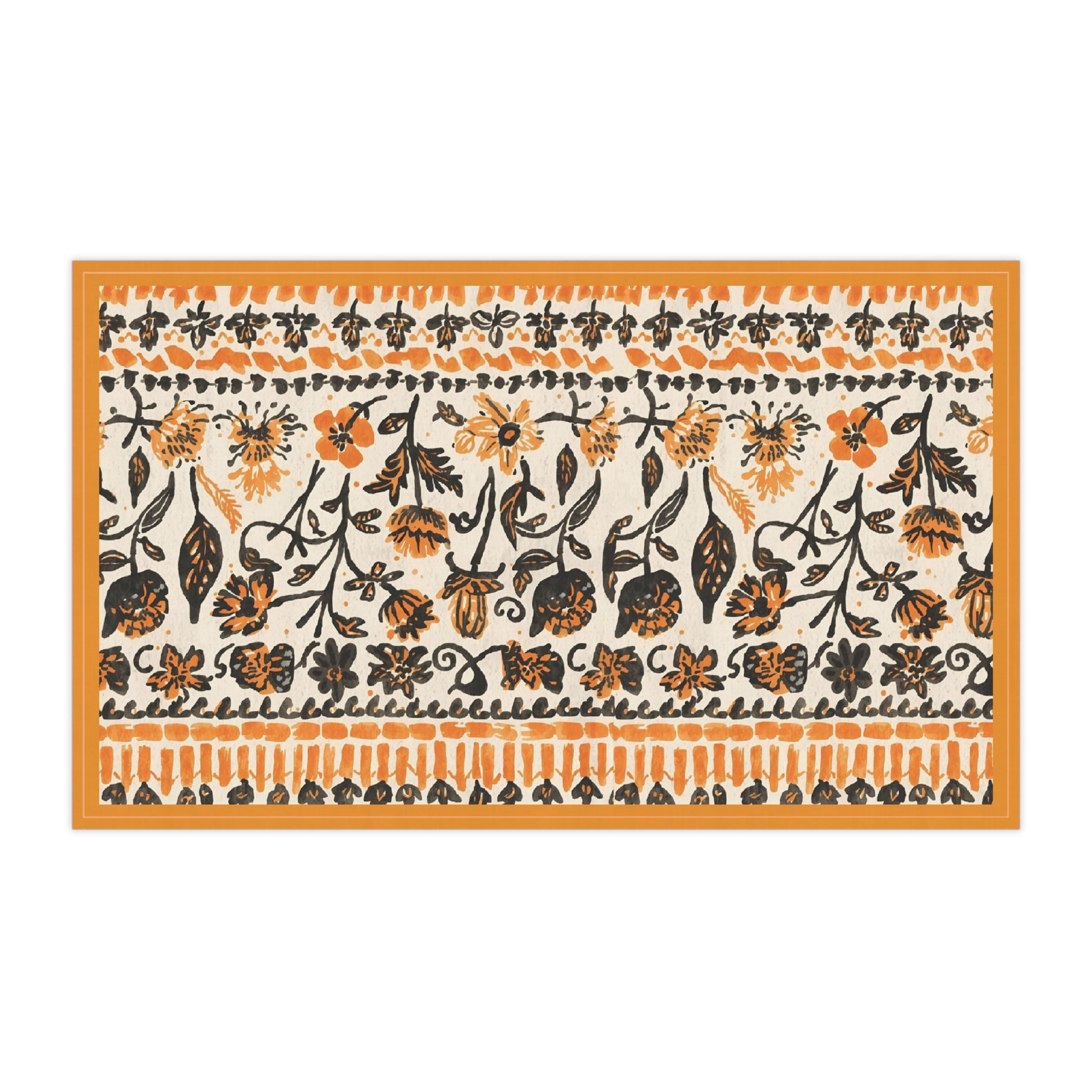 Decorative orange and black fall pattern with floral pattern on a white background