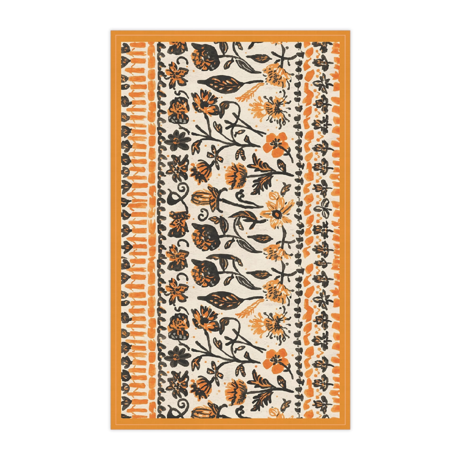 Decorative kitchen tea towel with floral pattern on a white background