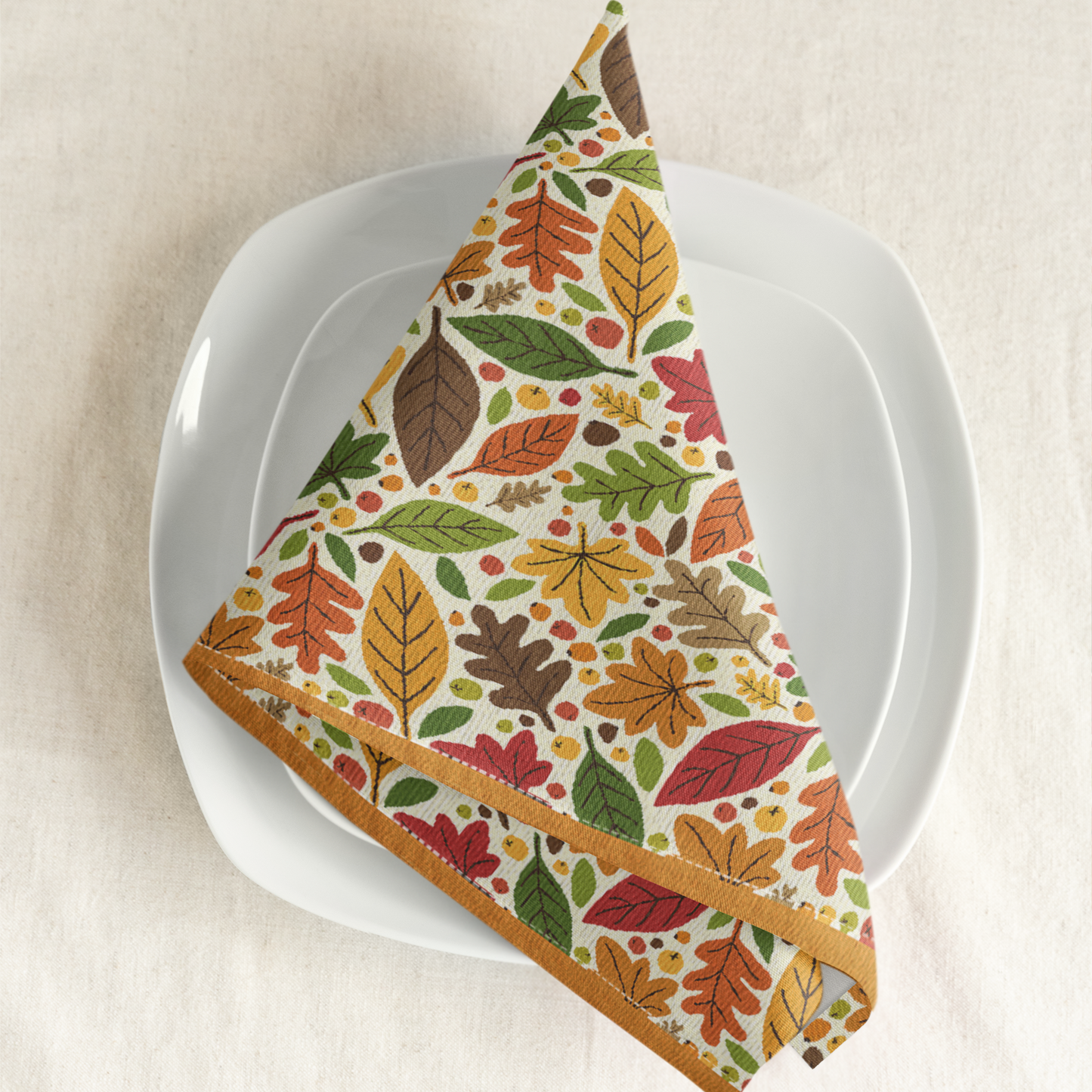 Fall Leaves 22" x 22" Cotton Twill Napkin - Fall Table Decor, Thanksgiving Dinner Napkins, Fall Cotton Napkins, Rustic Kitchen Napkins - Priced per napkin