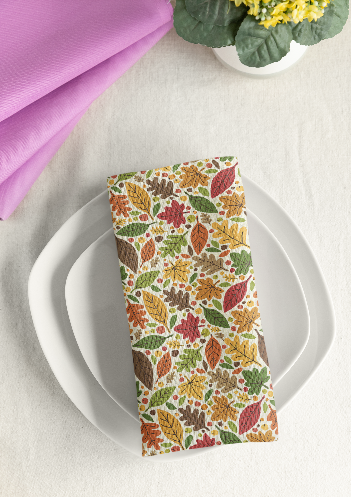 Fall Leaves 22" x 22" Cotton Twill Napkin - Fall Table Decor, Thanksgiving Dinner Napkins, Fall Cotton Napkins, Rustic Kitchen Napkins - Priced per napkin