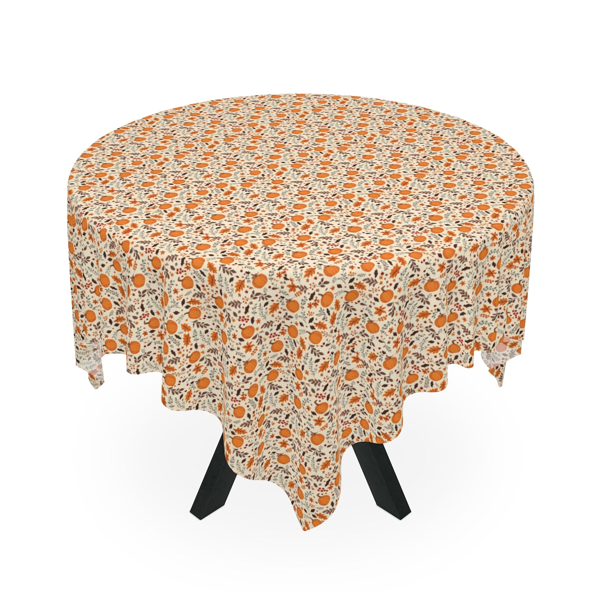 Fall Leaves & Pumpkins Tablecloth - 100% Cotton Twill Tablecloth, 58" × 58" and 58" × 102" Sizes, Fall Autumn Pumpkins Leaves Design Tablecloth, Thanksgiving Tablecloth, Fall /Orange Tablecloth, Halloween Tablecloth