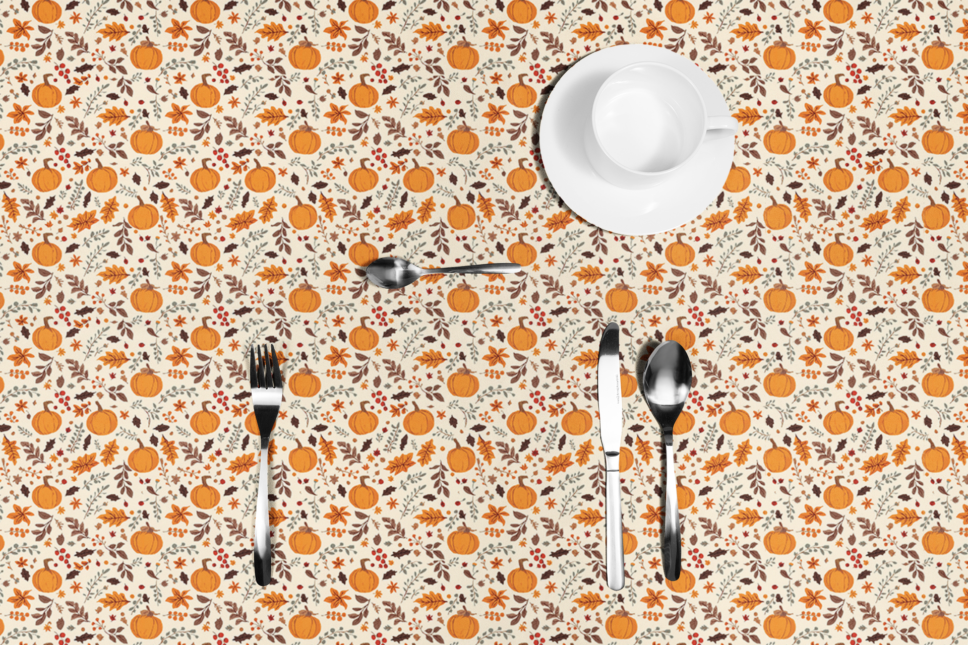 Fall Leaves & Pumpkins Tablecloth - 100% Cotton Twill Tablecloth, 58" × 58" and 58" × 102" Sizes, Fall Autumn Pumpkins Leaves Design Tablecloth, Thanksgiving Tablecloth, Fall /Orange Tablecloth, Halloween Tablecloth