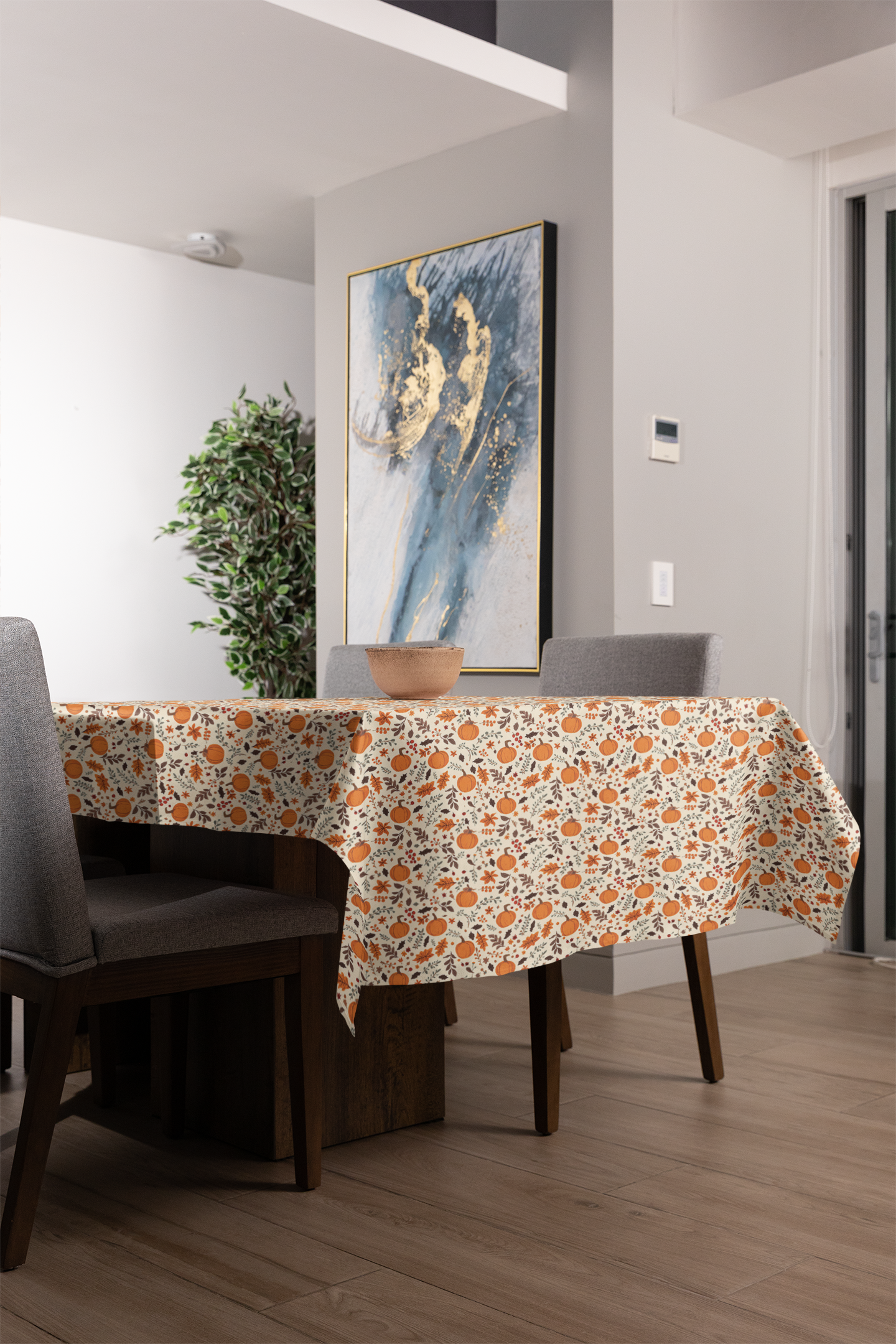Fall Leaves & Pumpkins Tablecloth - 100% Cotton Twill Tablecloth, 58" × 58" and 58" × 102" Sizes, Fall Autumn Pumpkins Leaves Design Tablecloth, Thanksgiving Tablecloth, Fall /Orange Tablecloth, Halloween Tablecloth